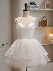 Bridesmaid Dress Color, V Neck Short Ivory Layered Prom Dresses, Short Ivory Graduation Homecoming Dresses
