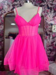 Vintage Dress, V Neck Short Pink Black Prom Dresses, Short V Neck Formal Homecoming Dresses