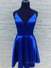 Prom Dress Sleeve, V Neck Short Royal Blue Prom Dresses, Short Royal Blue Formal Homecoming Dresses