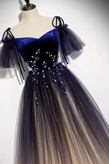 Party Dress For Over 50, Velvet and Gradient Tulle Long Party Dress, Straps Long Evening Gown