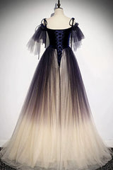 Party Outfit, Velvet and Gradient Tulle Long Party Dress, Straps Long Evening Gown