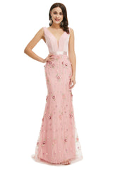 Party Dresses Sale, Velvet Mermaid Prom Dresses Lace 3D Flowers