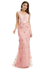 Party Dress Style, Velvet Mermaid Prom Dresses Lace 3D Flowers