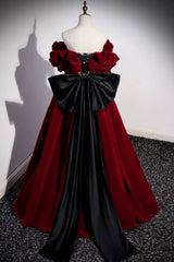 Party Dresses Idea, Burgundy Velvet Long Prom Dress, Off the Shoulder A-Line Evening Dress