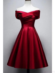 Prom Dresses Shop, Vintage Burgundy Knee Length Satin Homecoming Dresses