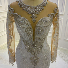 Wedding Dress Sleeves Lace, Vintage Long Sleeve Appliques Lace Beading Sequins Mermaid Wedding Dress