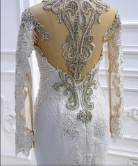 Wedding Dresses Sleeve Lace, Vintage Long Sleeve Appliques Lace Beading Sequins Mermaid Wedding Dress