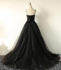 Cute Dress Outfit, Charming Black Spaghetti Straps Sweetheart Tulle Evening Dresses Formal Dress