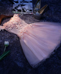 Party Dress Website, Pink A Line Tulle Lace Short Prom Dress, Homecoming Dress