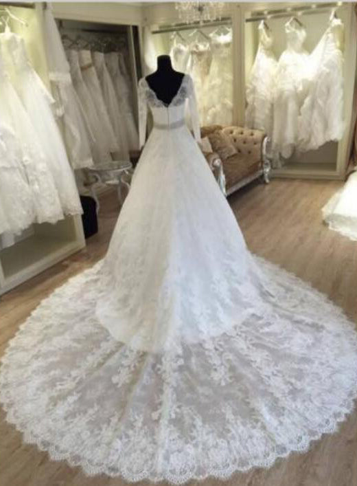Wedding Dresses For Sale, 2024 Gorgeous A Line Long Sleeves V Neck Wedding Dresses