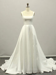 Short White Dress, White A lien satin long prom dress , white long bridesmaid dress