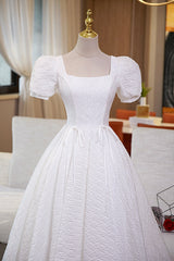 Gorgeou Dress, White A-Line Homecoming Dress, Cute Short Sleeve Evening Dress