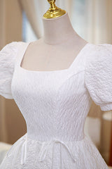 Senior Prom Dress, White A-Line Homecoming Dress, Cute Short Sleeve Evening Dress
