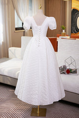 Elegant Gown, White A-Line Homecoming Dress, Cute Short Sleeve Evening Dress
