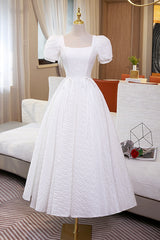 Dress Formal, White A-Line Homecoming Dress, Cute Short Sleeve Evening Dress