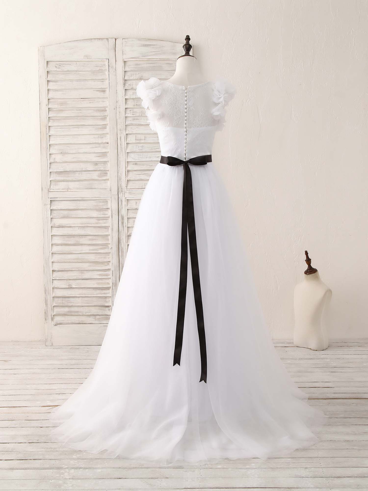 Party Dress Styles, White A-Line Lace Tulle Long Prom Dress, White Evening Dress