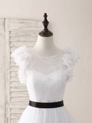 Party Dress Inspiration, White A-Line Lace Tulle Long Prom Dress, White Evening Dress