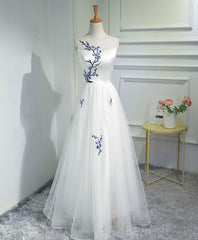 Formal Dresses For Winter, White A-Line Tulle Long Prom Dress, White Evening Dress