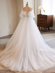 Sparklie Prom Dress, White A-Line Tulle Long Prom Dress, White Formal Dress