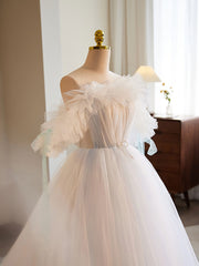Girl Dress, White A-Line Tulle Long Prom Dress, White Formal Dress