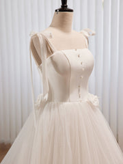 Evening Dress Near Me, White A-line Tulle Long Prom Dress, White Tulle Formal Dress