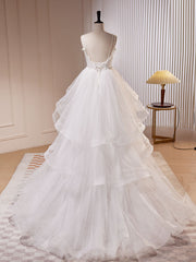 Evening Dresses For Over 43, White A-Line Tulle Long Prom Dress, White Tulle Sweet 16 Dresses