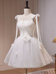 Evening Dresses Sale, White A-Line Tulle Short Prom Dress, Cute White Homecoming Dress