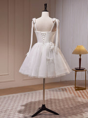 Evening Dress Sale, White A-Line Tulle Short Prom Dress, Cute White Homecoming Dress