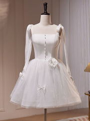 Evening Dresses Near Me, White A-Line Tulle Short Prom Dress, Cute White Homecoming Dress