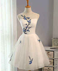 Formal Dresses Winter, White A-Line Tulle Short Prom Dress, White Evening Dress