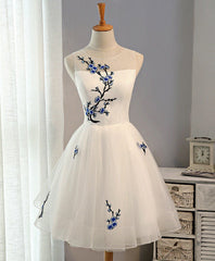 Formal Dress Australia, White A-Line Tulle Short Prom Dress, White Evening Dress