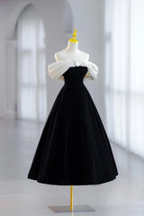 Prom Dress Lace, White and Black Velvet Short Prom Dress, Black Off Shoulder Evening Dress