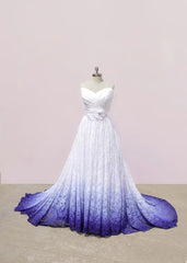 Party Dress 2029, White and Purple Sweetheart Lace Prom Dress, Ombre Prom Dresses with Flowers