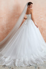 Wedding Dress Ball Gown, White Ball Gown Tulle Lace Appliques Sweetheart Sequins Wedding Dresses