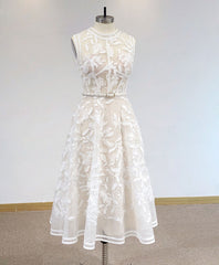 Evening Dresses Yde, White High Neck Tulle Lace Prom Dress, Lace Formal Party Dress
