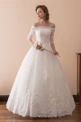 Wedding Dresses Ideas, White Lace Long Sleeves Off Shoulder Strapless A Line Floor Length Wedding Dresses