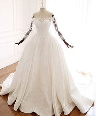 Wedding Dresses Prices, White Lace Satin Long Wedding Dress, Lace Satin Long Bridal Gown
