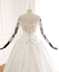 Wedding Dress Pricing, White Lace Satin Long Wedding Dress, Lace Satin Long Bridal Gown