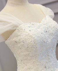 Wedding Dresses Website, White Lace Tulle High Low Long Wedding Dress, Bridal Dress