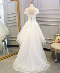 Wedding Dresses Websites, White Lace Tulle High Low Long Wedding Dress, Bridal Dress