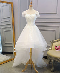 Wedding Dress Modern, White Lace Tulle High Low Long Wedding Dress, Bridal Dress