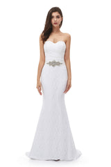 Wedding Dress Shops, White Mermaid Lace Sweetheart Pleats Belt Wedding Dresses