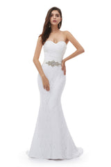 Wedsing Dress Shopping, White Mermaid Lace Sweetheart Pleats Belt Wedding Dresses