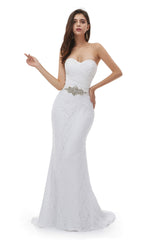 Wedding Dresses Shops, White Mermaid Lace Sweetheart Pleats Belt Wedding Dresses