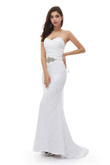 Wedding Dresses Shopping, White Mermaid Lace Sweetheart Pleats Belt Wedding Dresses