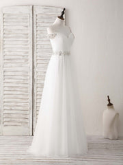 Bridesmaid Dresses Inspiration, White Off Shoulder Tulle Beads Long Prom Dress White Evening Dress