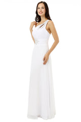 Prom Dress Store Near Me, White One Shoulder Chiffon Pleats Beading Bridesmaid Dresses