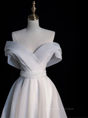 Dress To Wear To A Wedding, White Organza Long Prom Dresses, White Long Evening Dress