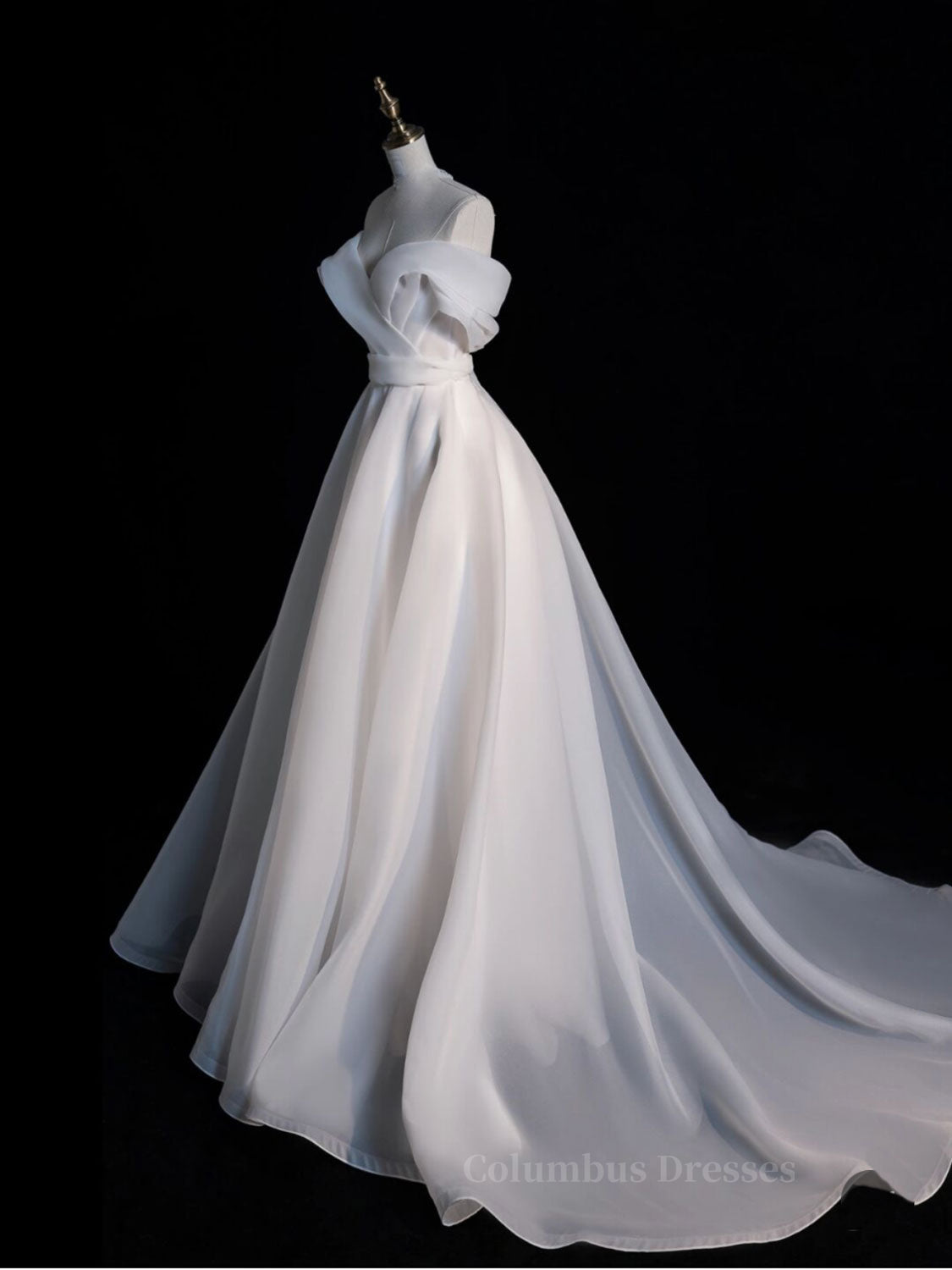Burgundy Prom Dress, White Organza Long Prom Dresses, White Long Evening Dress