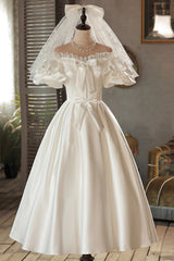 Wedding Dresses Collection, White Satin Lace Off Shoulder Prom Dress, White Evening Dress, Wedding Dress